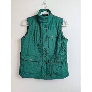 Talbots Womens S Kelly Green Quilted Vest w/ Pockets Zipper & Snap Closure